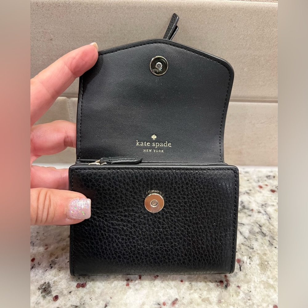 Kate Spade Marti Compact Flap Wallet Pebbled Leather In Black - Picture 3 of 7
